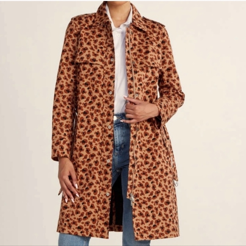 Scotch & Soda Brown Leopard Patterned Beltws Trench Coat NWOT Size M